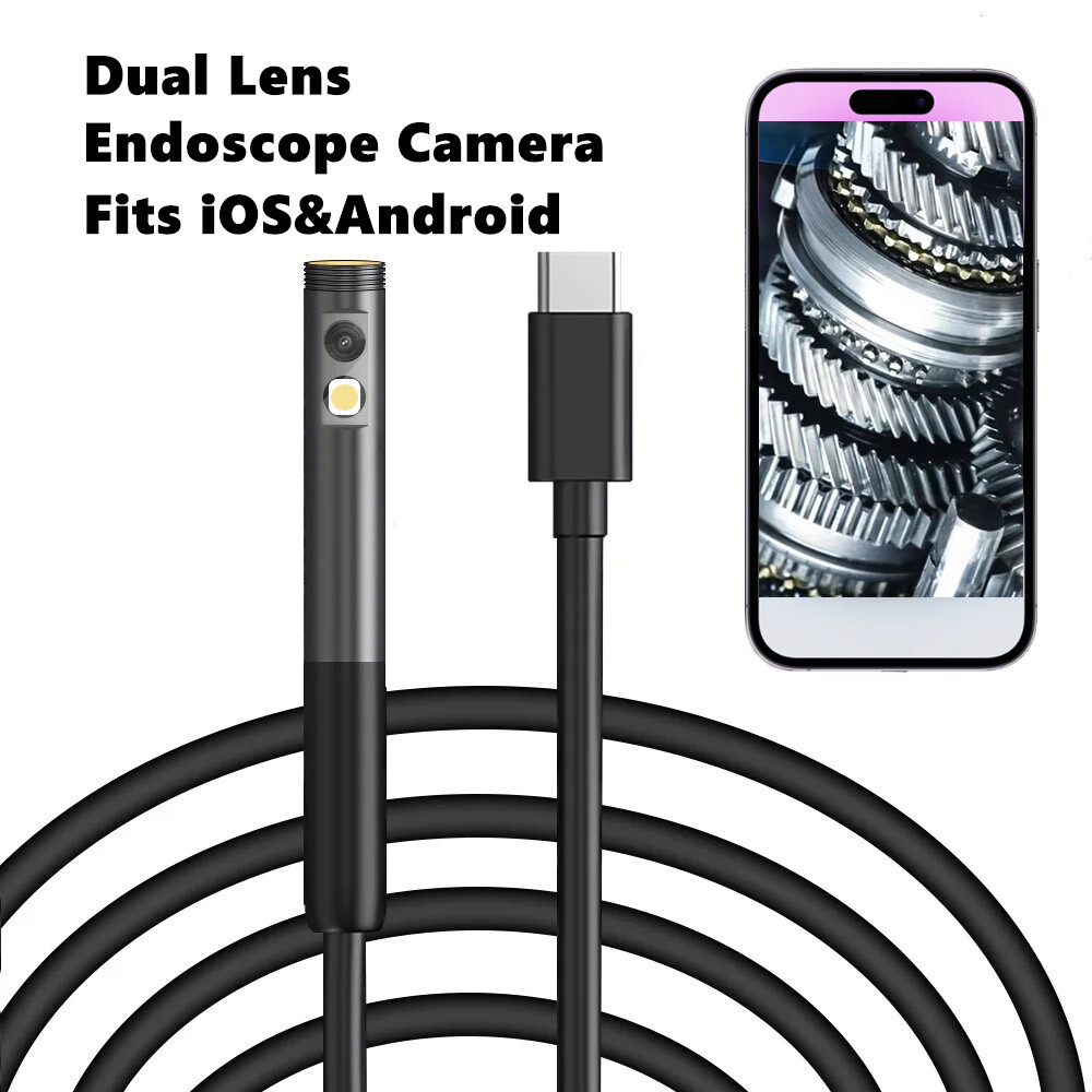 Dual Lens 9 LED Waterproof Endoscope Borescope Inspection Camera iPhone Android