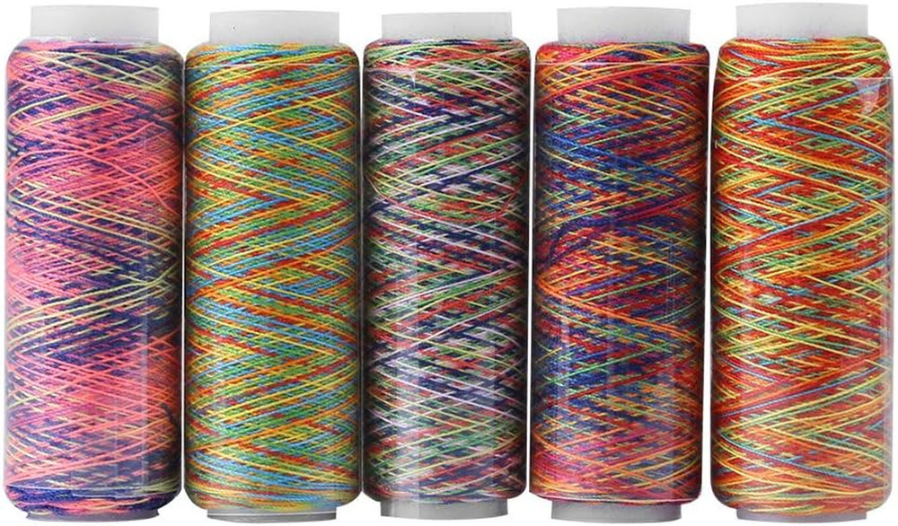 Variegated Polyester Embroidery Thread Set - 5 Spools Multicolor Sewing Thread 1