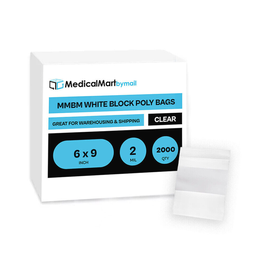 2 Mil 6"x 9" Reclosable Bag Writeable White Block Water-Resistant 2000 Pcs