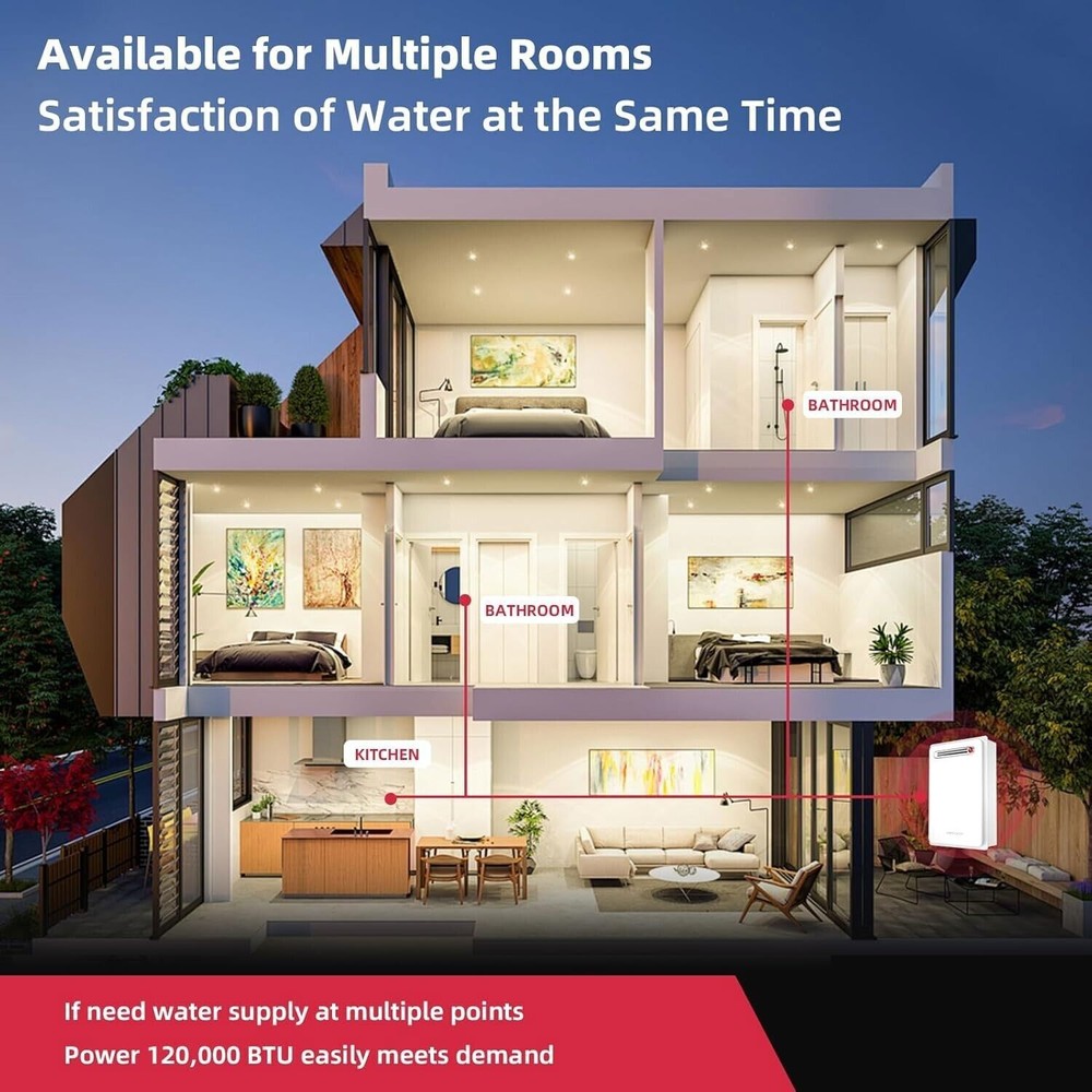 Tankless Water Heater Outdoor 120,000 BTU Max 5.1GPM Propane LP Gas On-Demand