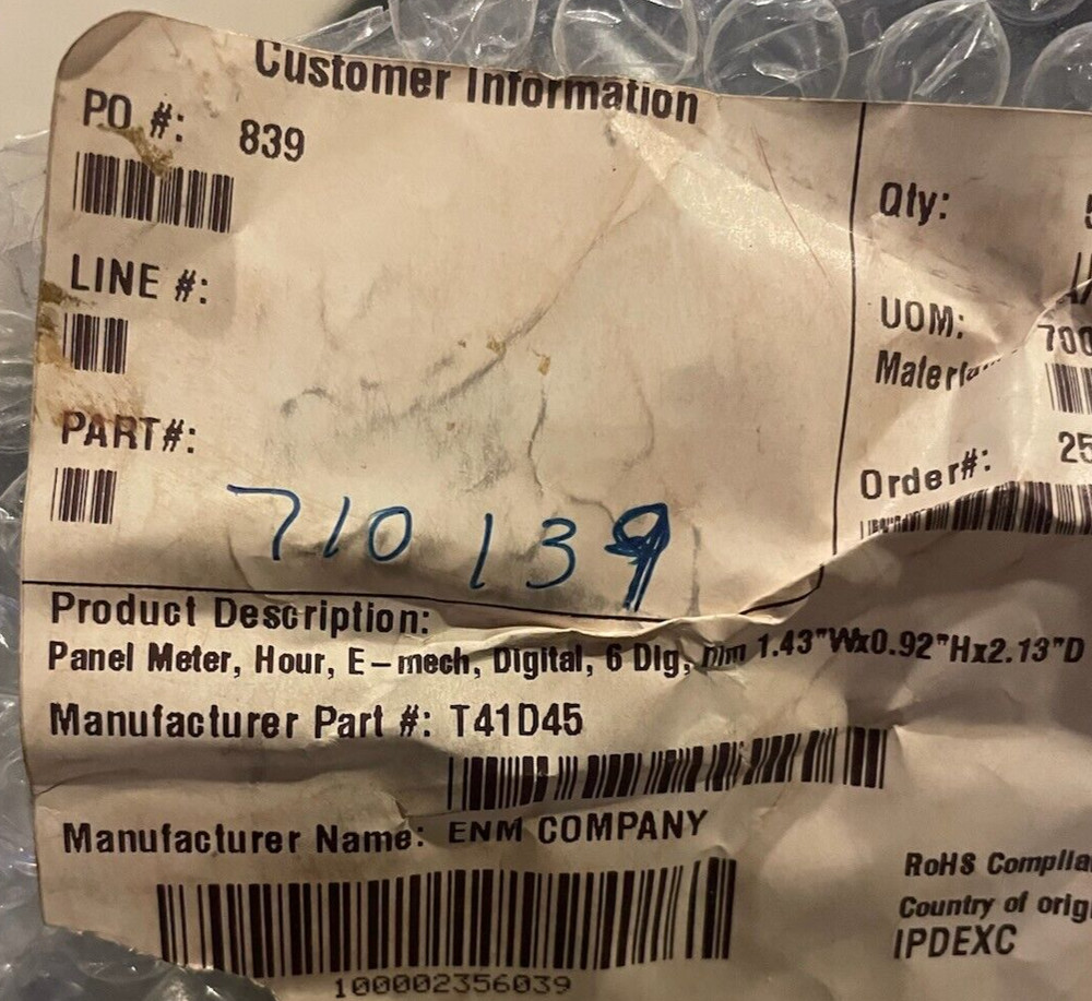 Enm T41d45 Dc Hour Meter,6-Digit,Flush Rectangular NEW