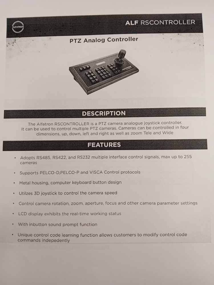 RS-Controller PTZ Camera Joystick Controller Via RS232,RS422 and RS485.