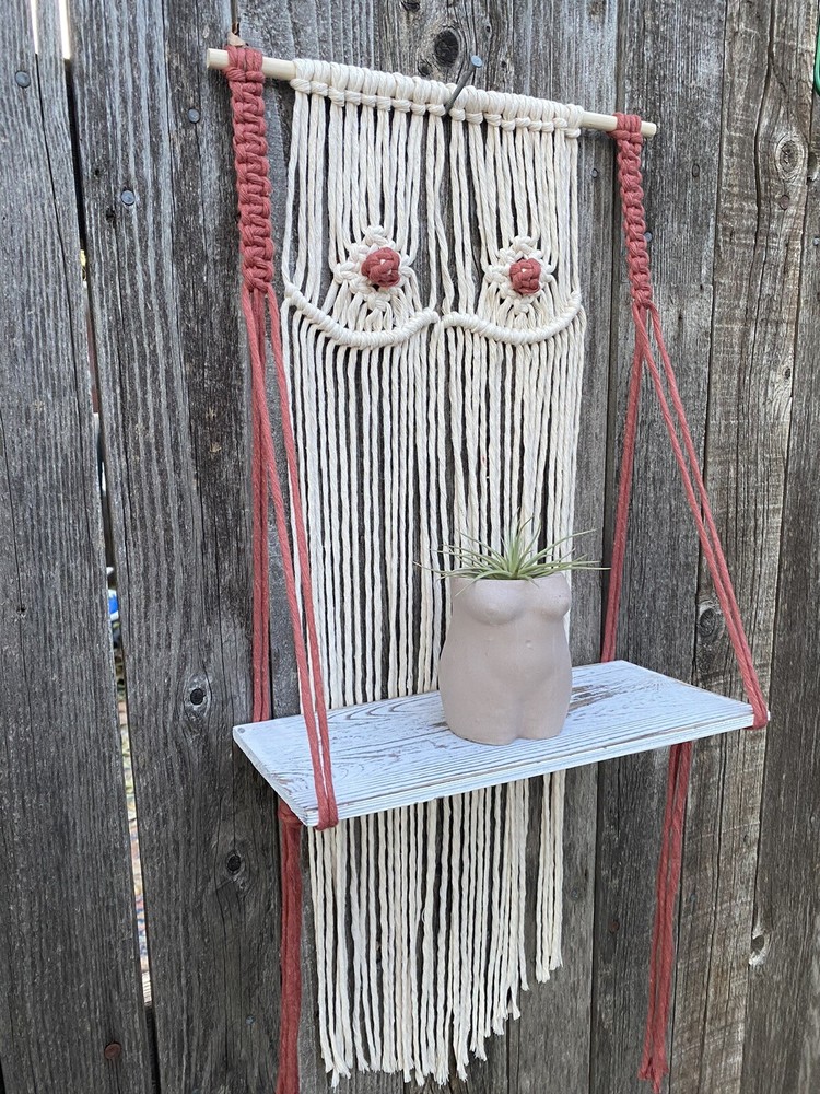 Macrame Shelf Female Fiber Art