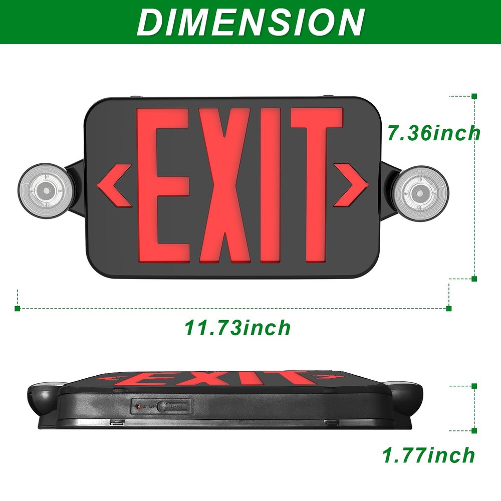 6Pack Red LED Exit Sign, UL-Listed Emergency Light - Dual LED Lamp ABS Fire