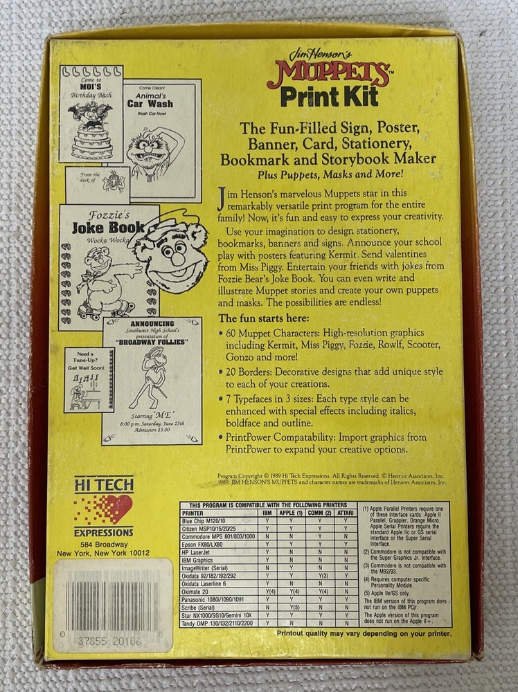 Jim Henson's Muppets Print Kit (PC/Commodore 64, 1989) Complete