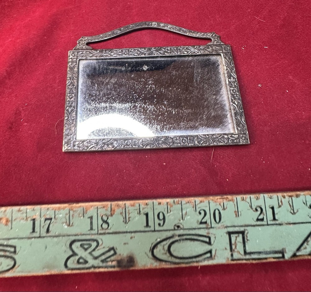 Antique Small Silver Plate ? Mirror For Purse Bag