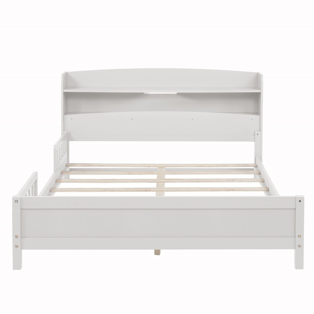 Full Size Bed Frame Wood Platform Bed Frame with Storage Headboard & LED Light