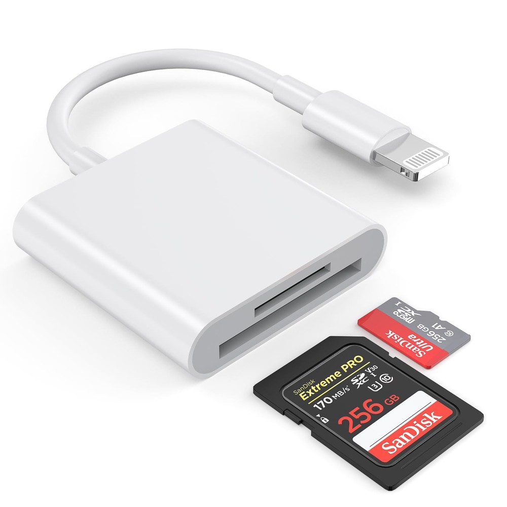 SD Card Reader for iPhone/iPad,[Apple MFi Certified] 2 in 1 Lightning, White