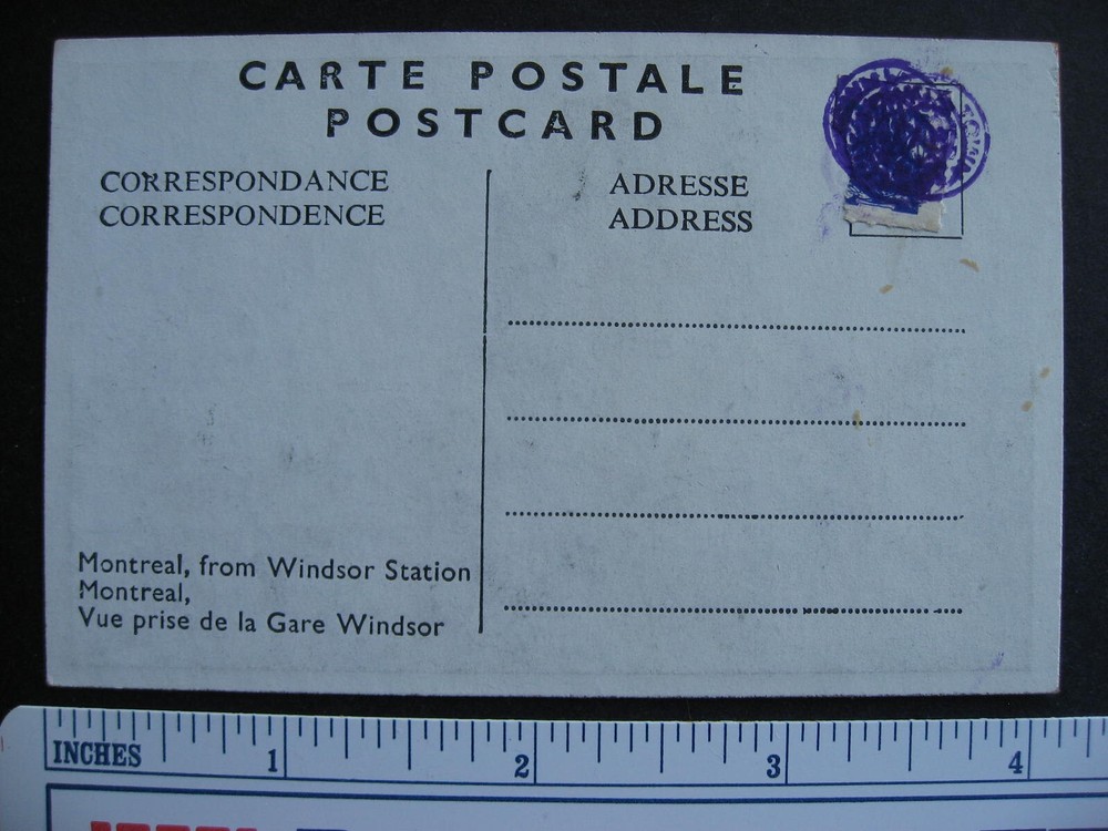 Canada Tiny Town post office Montreal postcard stamped and cancelled