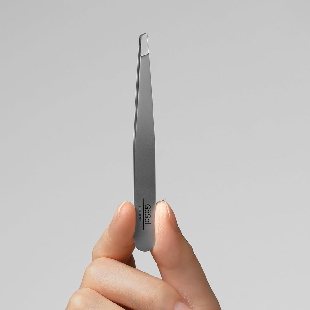Tweezers - Professional Slanted Eyebrow Medium Size, Silver-slanted