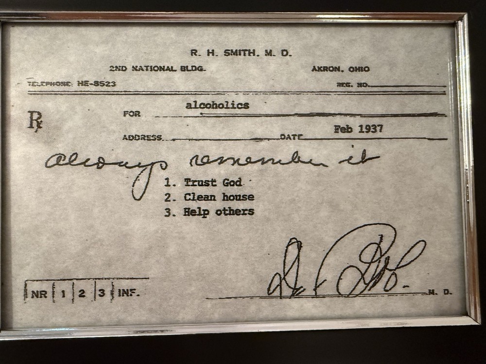 Alcoholics Anonymous Framed Copy Dr. Bob’s Trust God Clean House Help Others