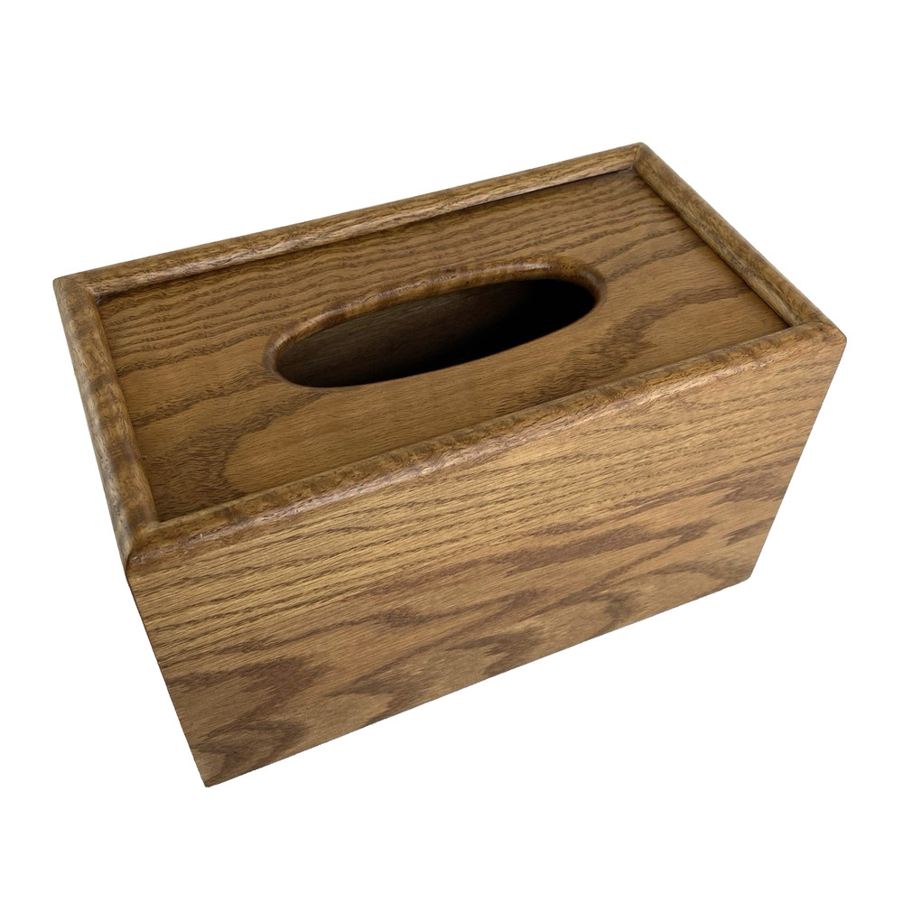Vintage Solid Oak Tissue Kleenex Deep Box Cover Dispenser Woodgrain Rectangular