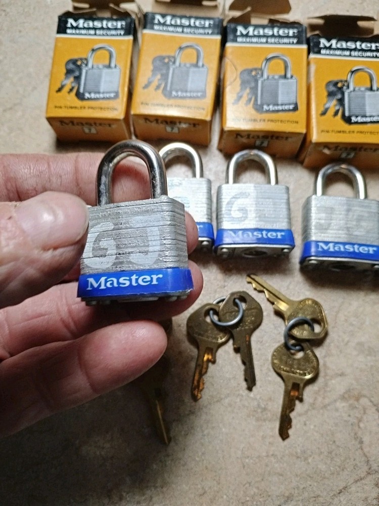 Vintage No. 7 Master Locks With Original Boxes With Keys Keyed The Same 5 Lot