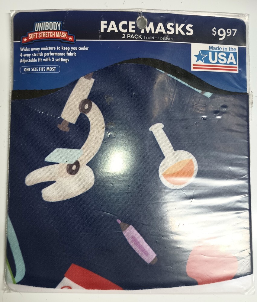 Unibody Soft Stretch Face Mask 2Pk. 1 Solid, 1 Pattern. One Size Fits Most