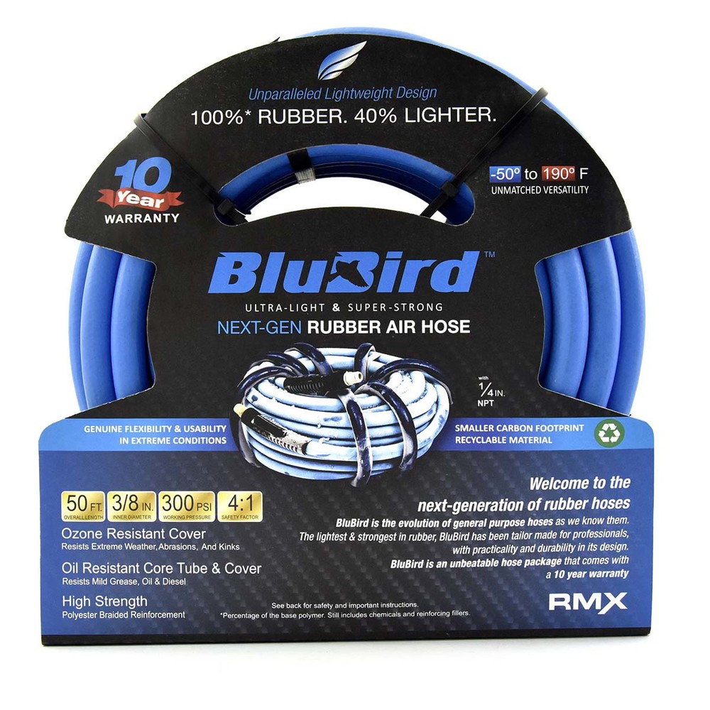 BluBird Rubber Air Hose Assembly 3/8" x 50'