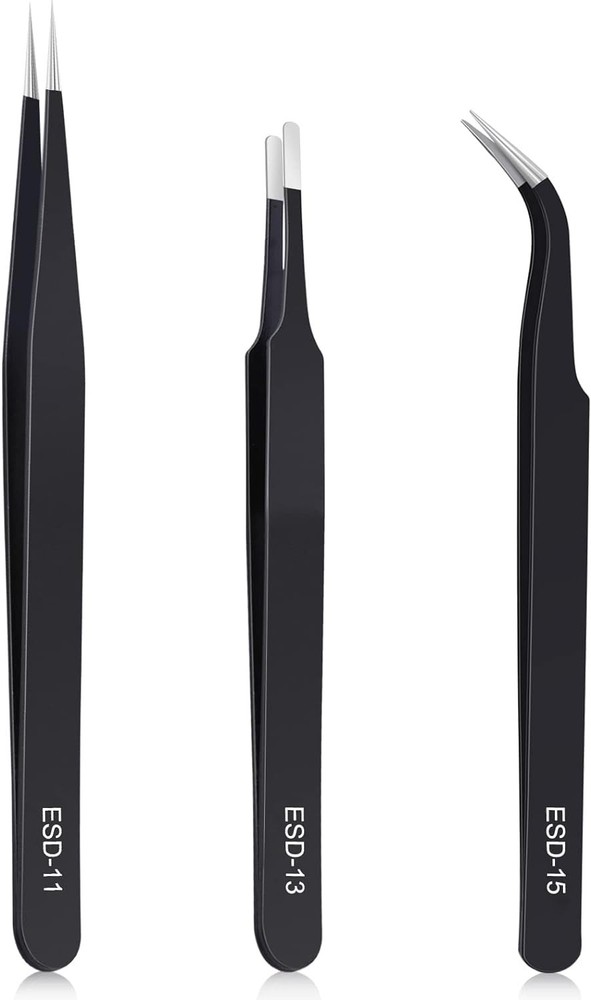 Versatile 3-Piece Precision Tweezers Set for Electronics & Crafts - ESD Safe
