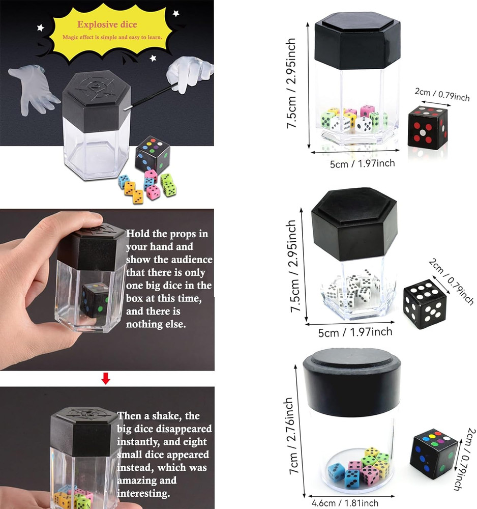 Magic Exploding Dice Set (3 Pack,Colour) Changing Bursting Magic Dice,Close up M