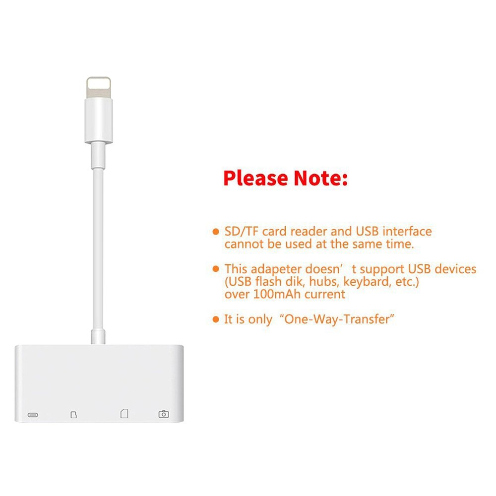 USB to Card Reader Adapter USB Camera Micro SD Memory Slot for iPhone iPad iPod