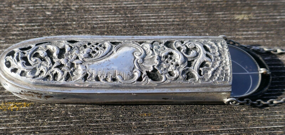Antique Continental 800 Fine Silver Eye Glass Chatelaine Case w/ Spectacles
