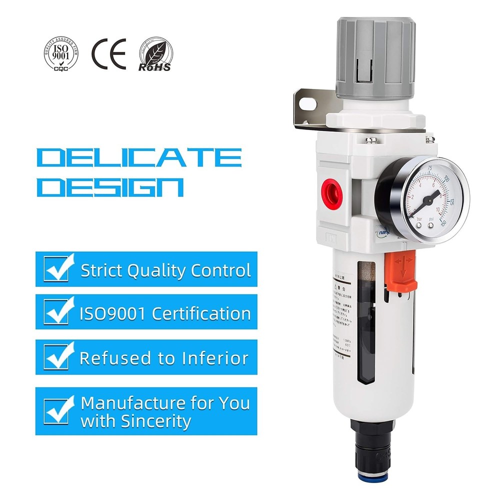 1/2" NPT Air Filter/Regulator with Auto Drain & Durable Brass Element