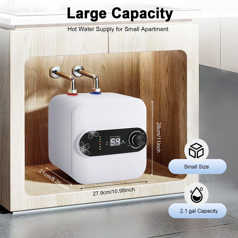 Electric mini tank water heater, instant water heater, adjustable temperature