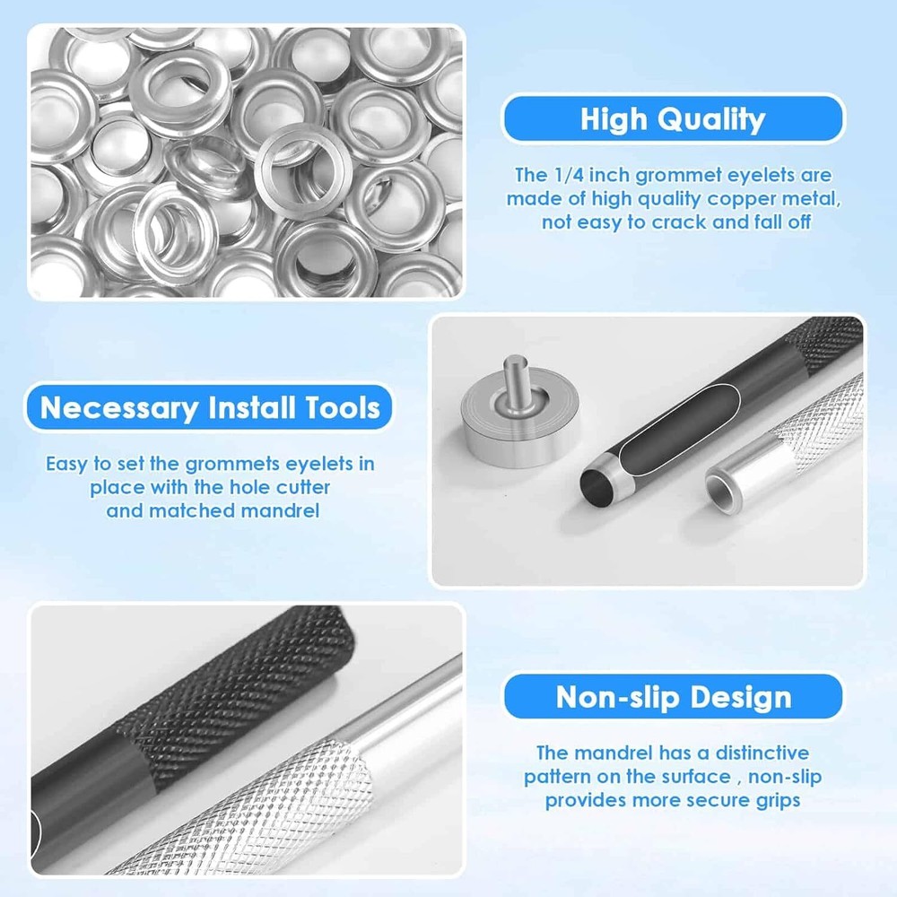 120 Sets Grommet Tool Kit 1/4" Grommet Eyelets Kit with Setting Tools and Storag