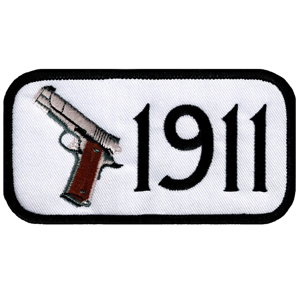 1911 PISTOL PATCH iron-on embroidered GUN 2nd AMENDMENT SEMI-AUTOMATIC - WHITE