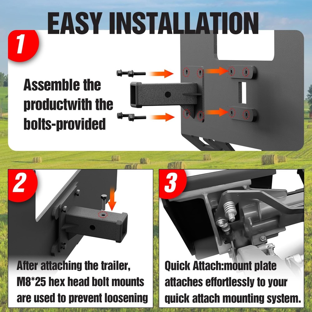 Skid Steer Mount Plate 2 Removable Trailer Hitch Receiver Universal Quick Attach