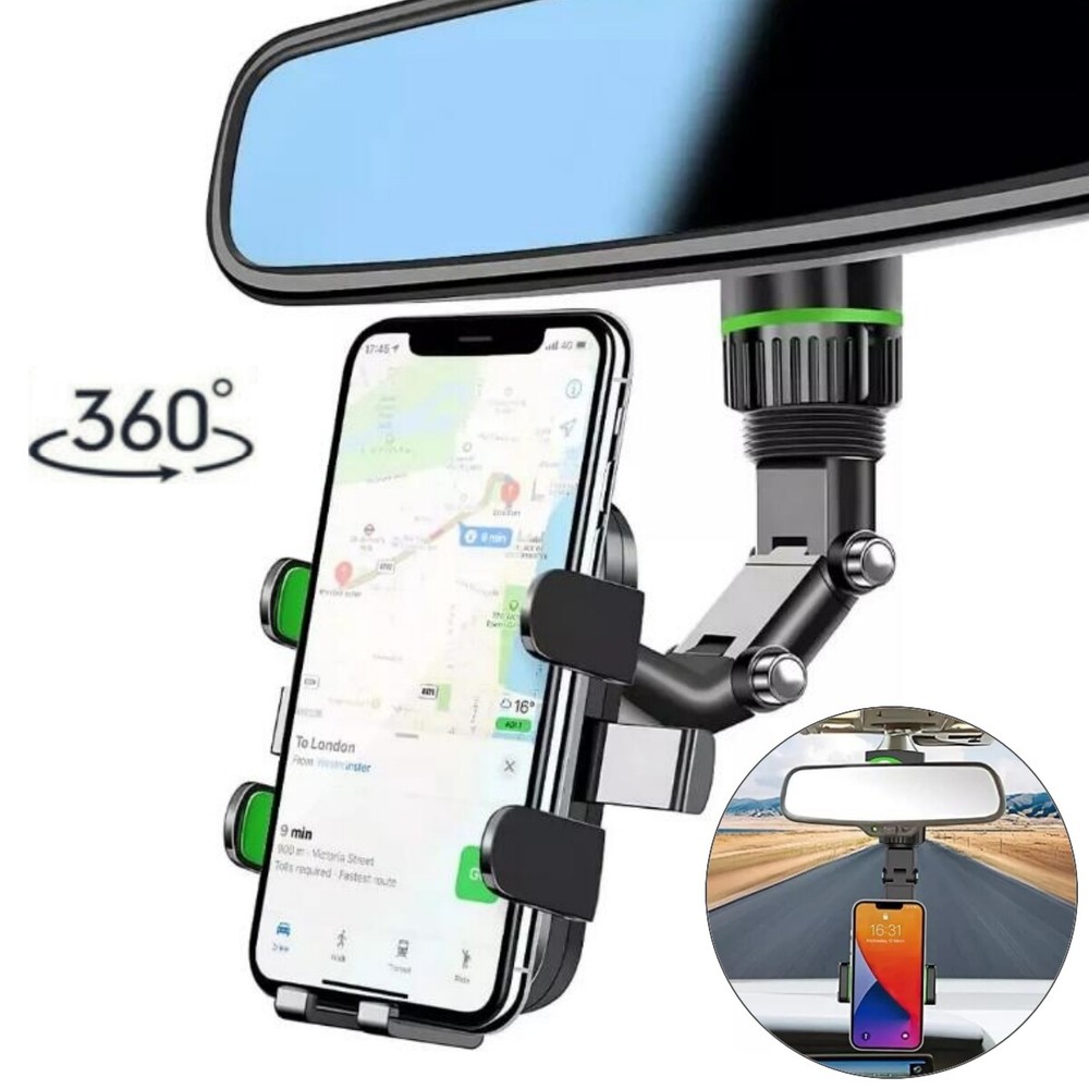 360 Degree Rotatable Car Rearview Mirror Phone Holder Multi-functional Bracket
