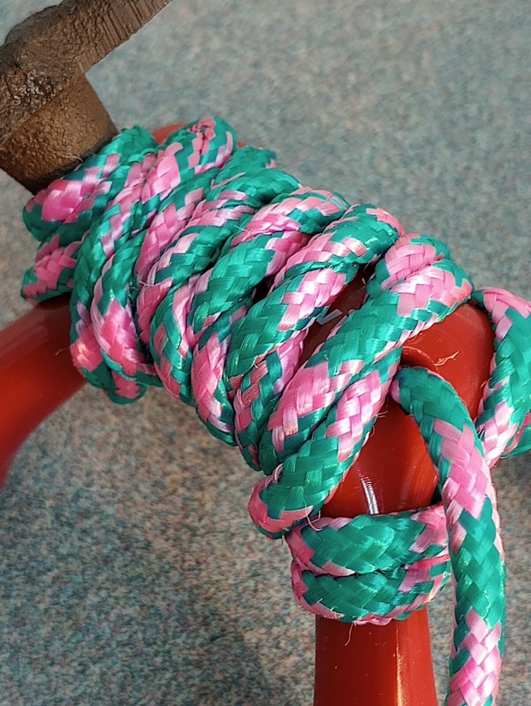 MICRO Mini Rustic Cast Longhorn Roping Dummy w/ Hot Pink Turquoise Braid