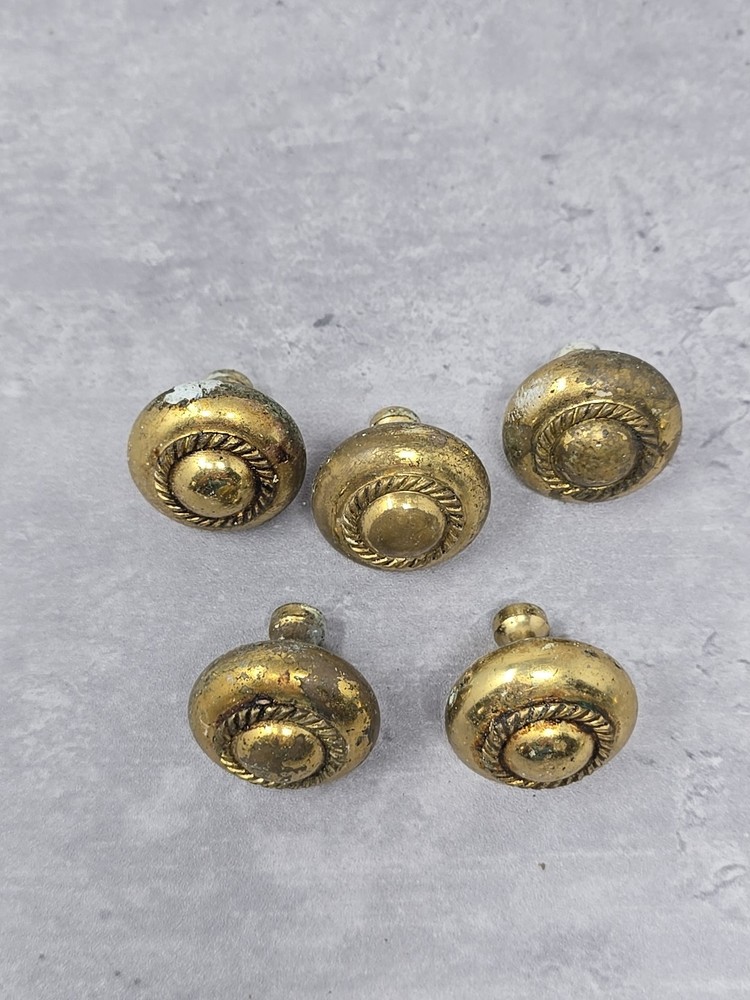 Lot Drawer Pulls Knobs Brass MCM Architectural Salvage Hardware Rope Design 1.5"