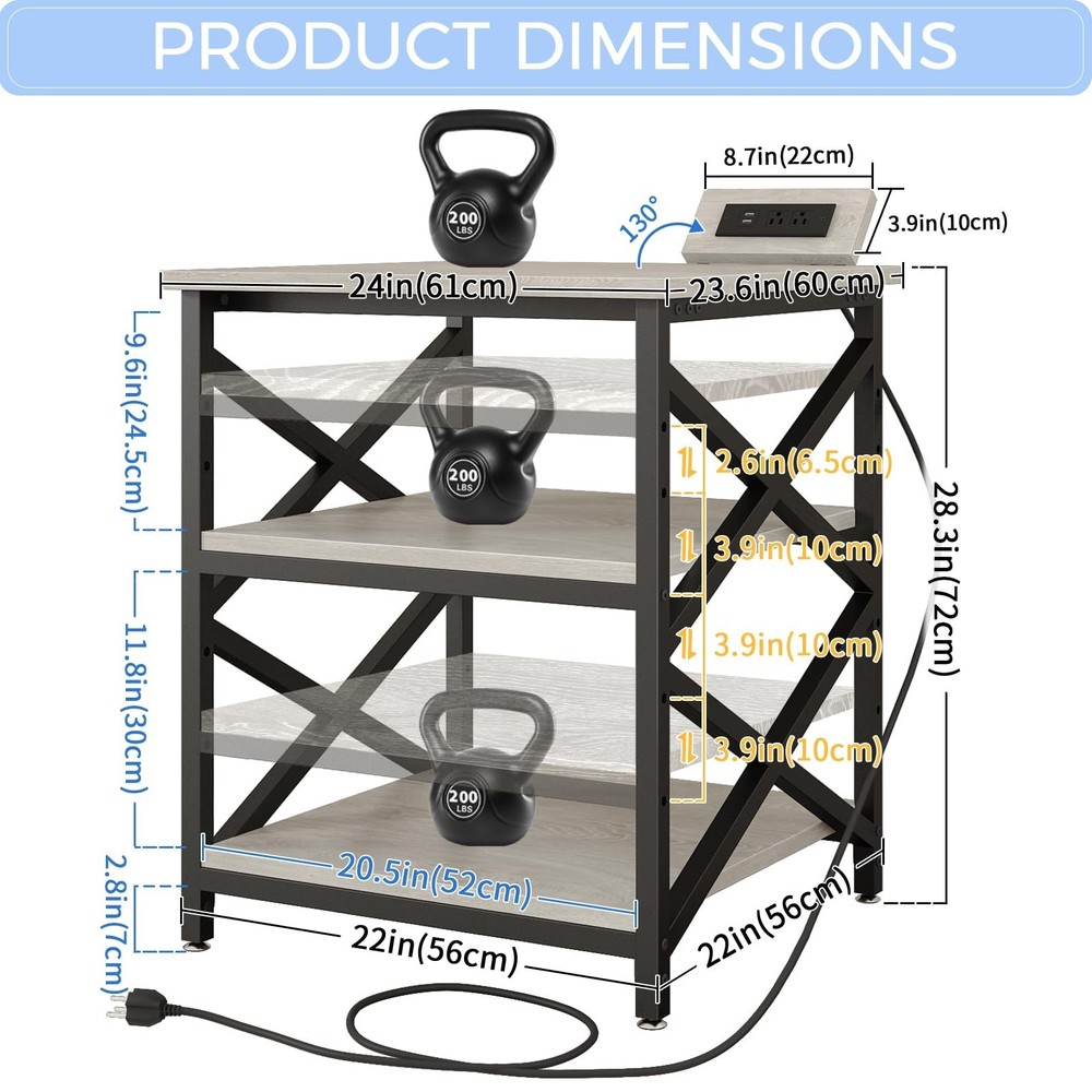 METYERRY Large Printer Stand with Power Outlet, with Height Adjustable Storag...