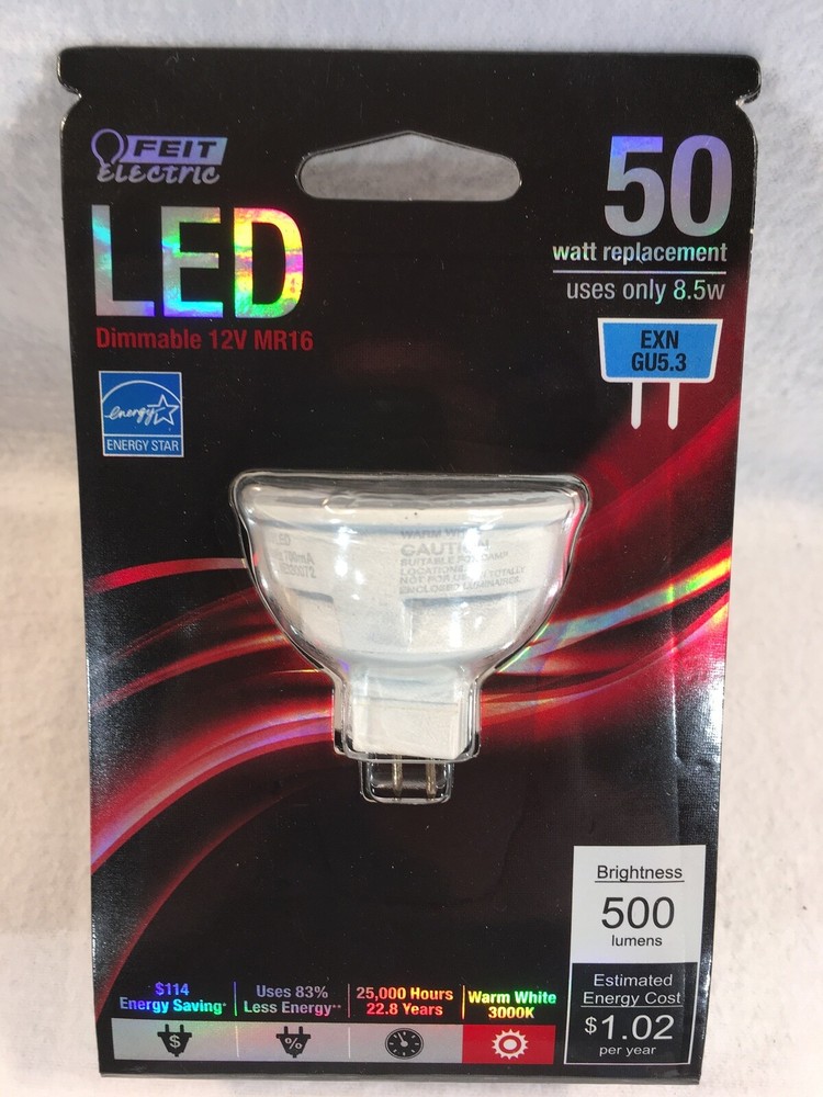 Feit Electric BPEXN/500/LED Dimmable MR16 Light Bulb. 8.5 Watt. 12 Volt DC