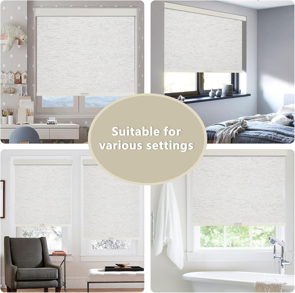 Cordless Blackout Roller Shades Blinds, Free-Stop, Pull Down - Linen 52" x 72"