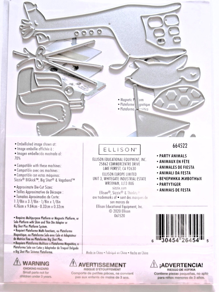 Party Animals Sizzix Thinlits Thin Metal Die Set 664522 Giraffe Turtle Tiger NEW