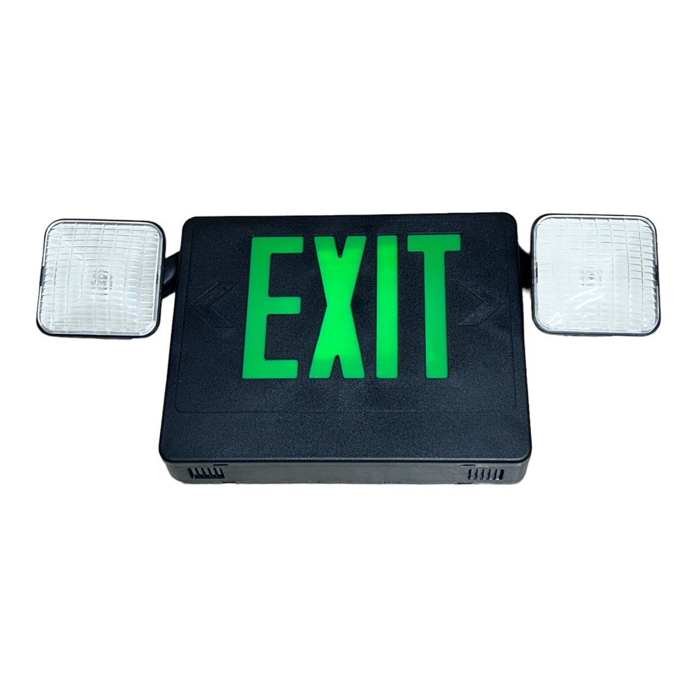 Emergency Lighting Commercial 2 Light Black Double Face Green Exit Sign PAC0409B
