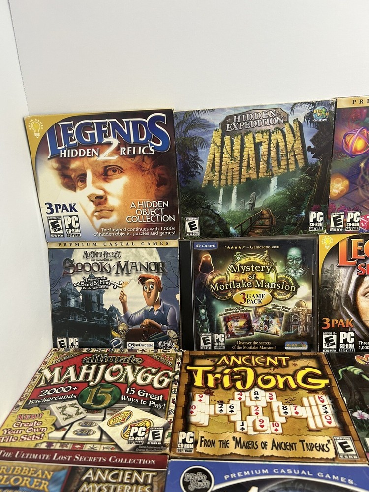 Massive Windows PC CD-ROM DVD Game Lot! 58 Different Games! Gems, Mahjong, Hide
