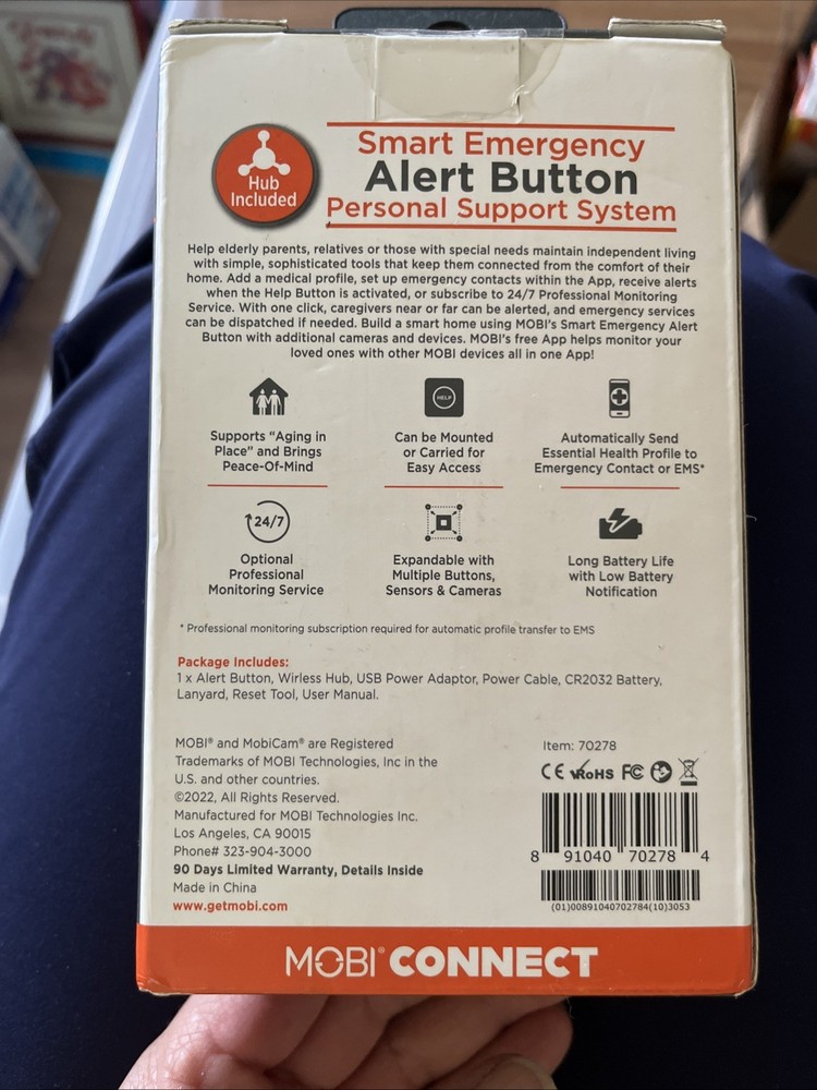 MOBI Smart Emergency Alert Button, Personal Support System. #70278