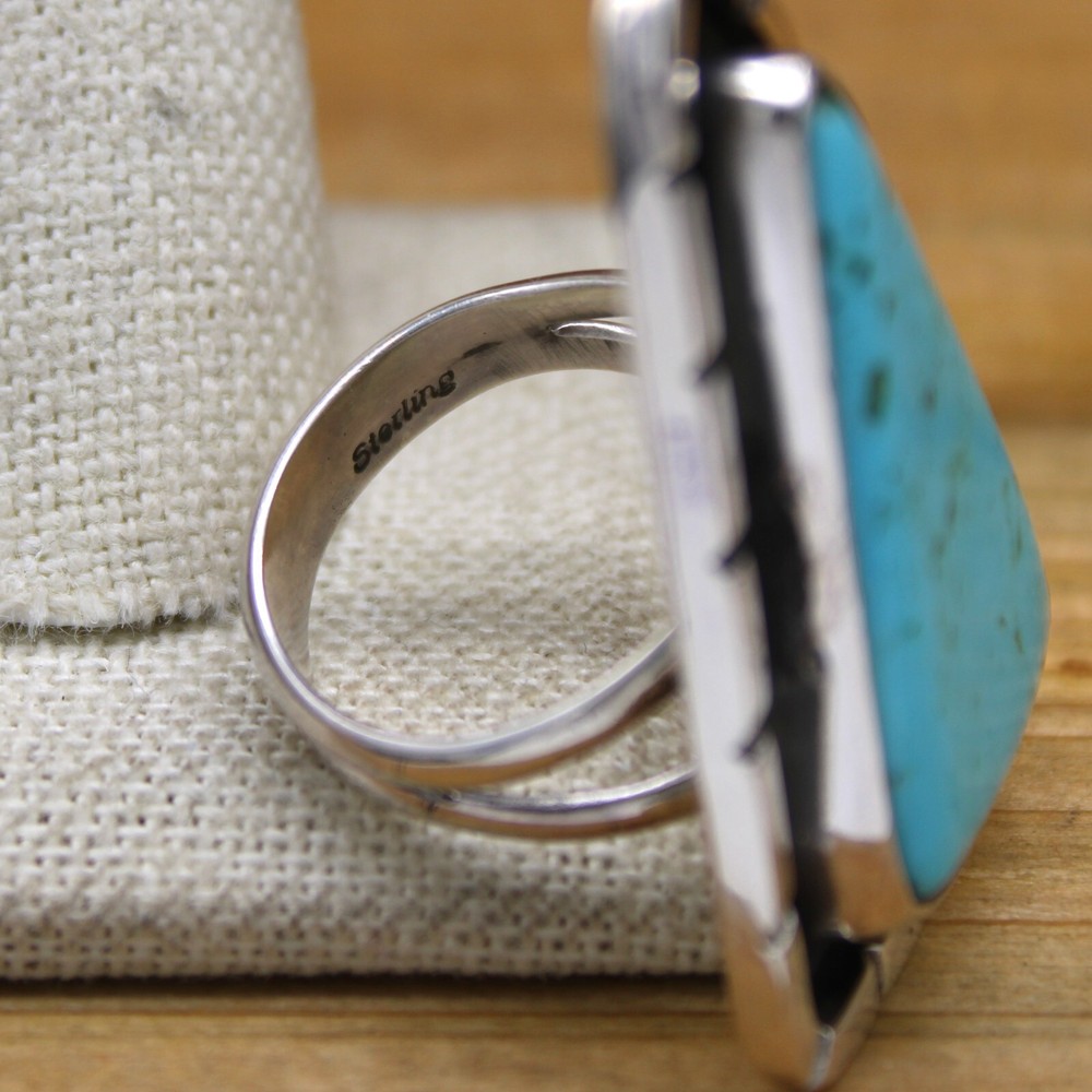 Sterling Silver Triangle Turquoise Ring Size 9