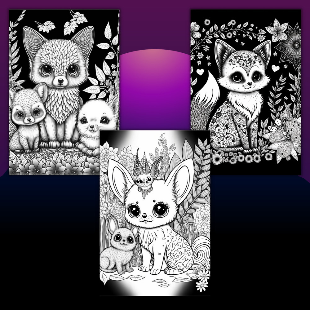 50 Cute Animals Coloring Pages Printable & POD Permit