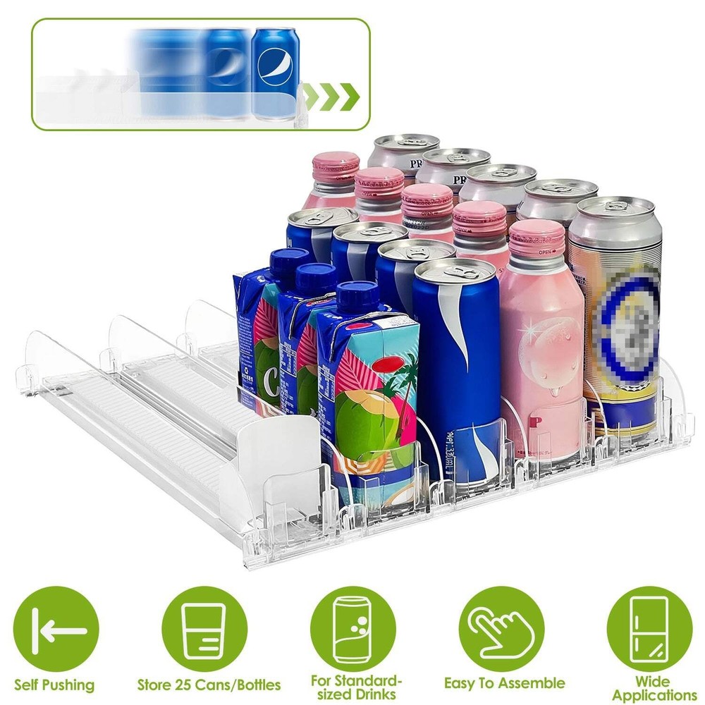 Drink Organizer for Fridge Spring Loaded Beverage Dispenser Width Adjustable Dri