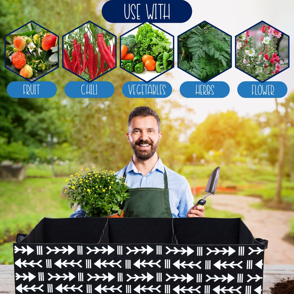 30 Gallon Large Rectangular Grow Bag, 3-Section Fabric Raised Bed Planter