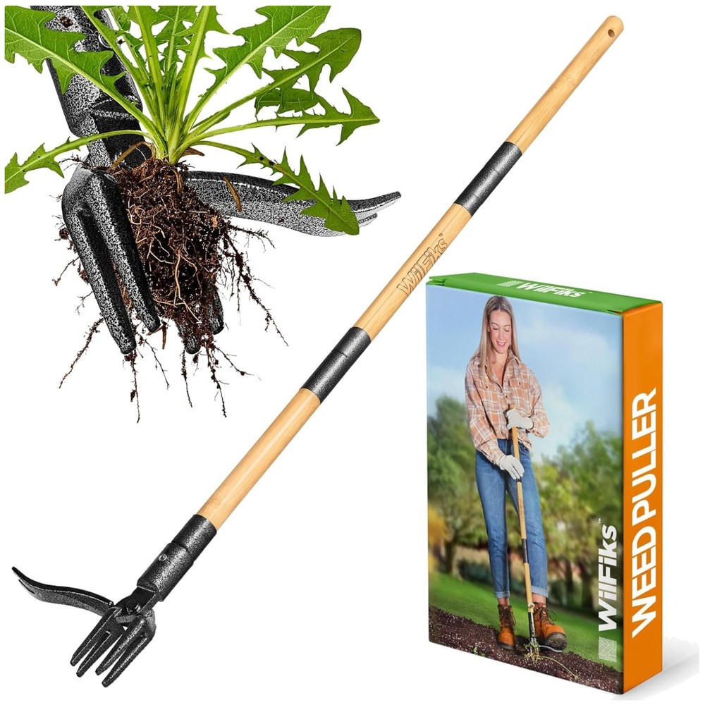 Elderly-Friendly Weed Puller with Wooden Handle