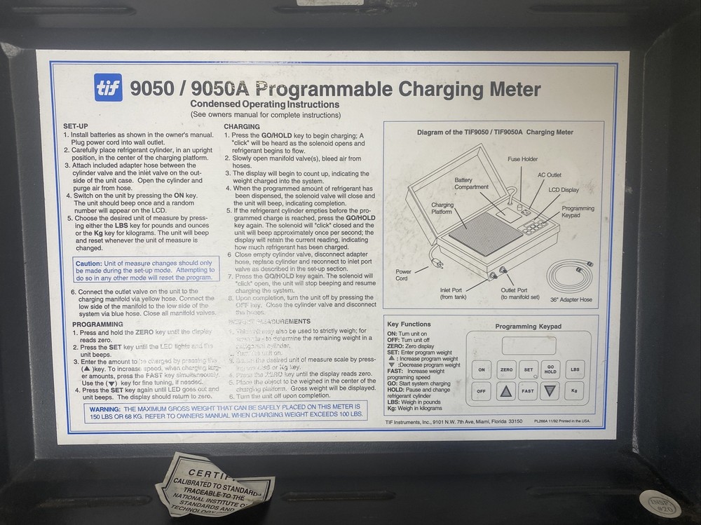 TIF 9050 Automatic Programmable Air Conditioner Refrigerant Charging Meter