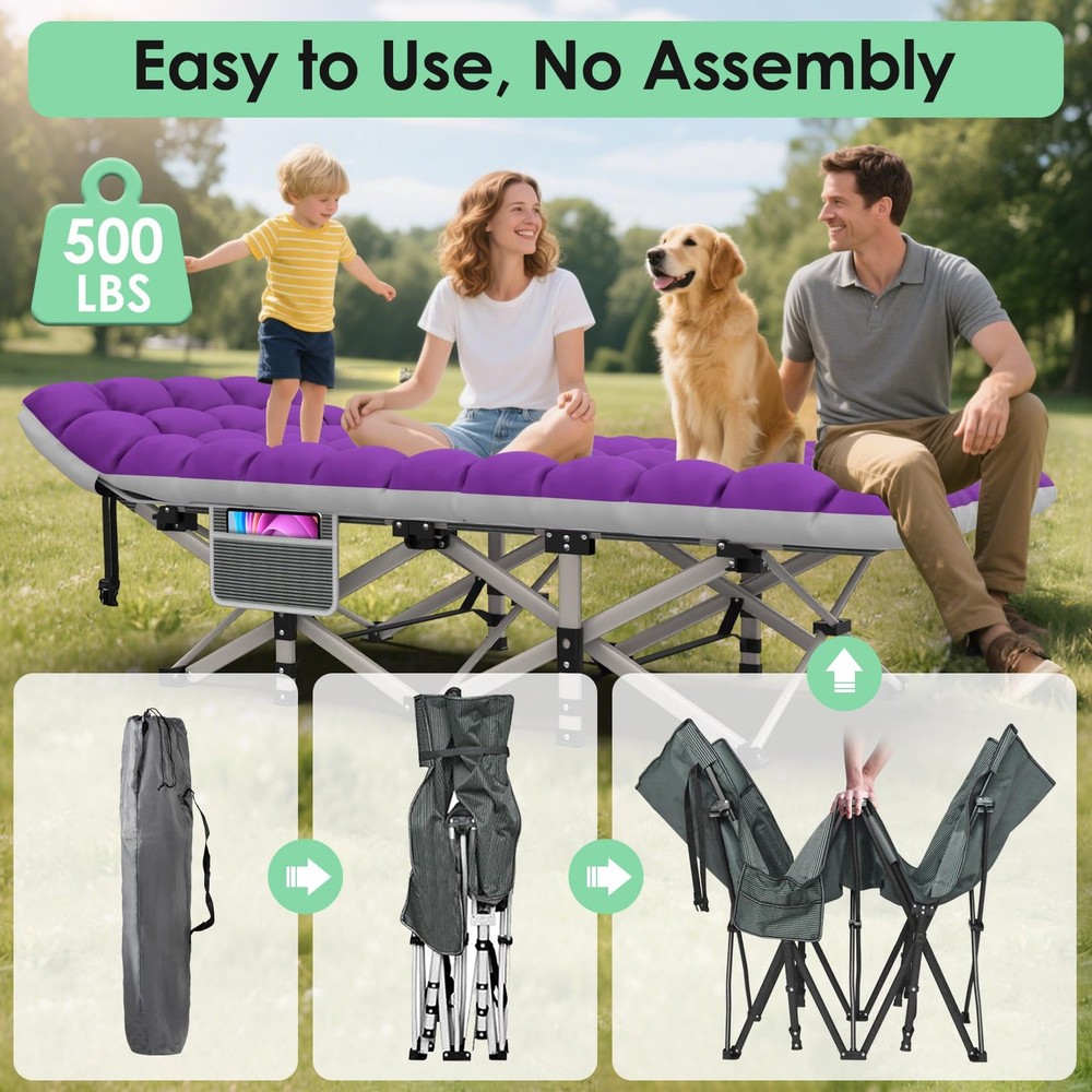 Camping Cot, Folding Camping Cot Bed for Adults Sleeping 1200D Double Layer O...