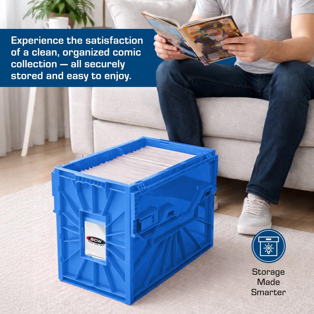 Short Comic Book Storage Bin Holds 150 Comics Stackable Acid-Free Organizer Blue