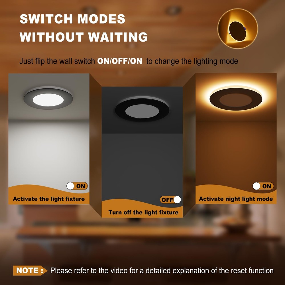 6 Pack 4 Inch 5CCT LED Recessed Ceiling Panel Light Dimmable with Night Light