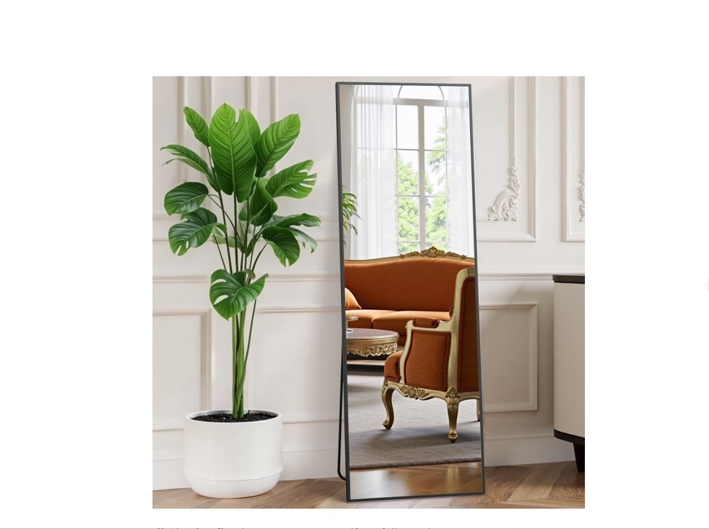 59"x16" Rectangle Full Length Mirror, Black Free Standing Floor Mirror