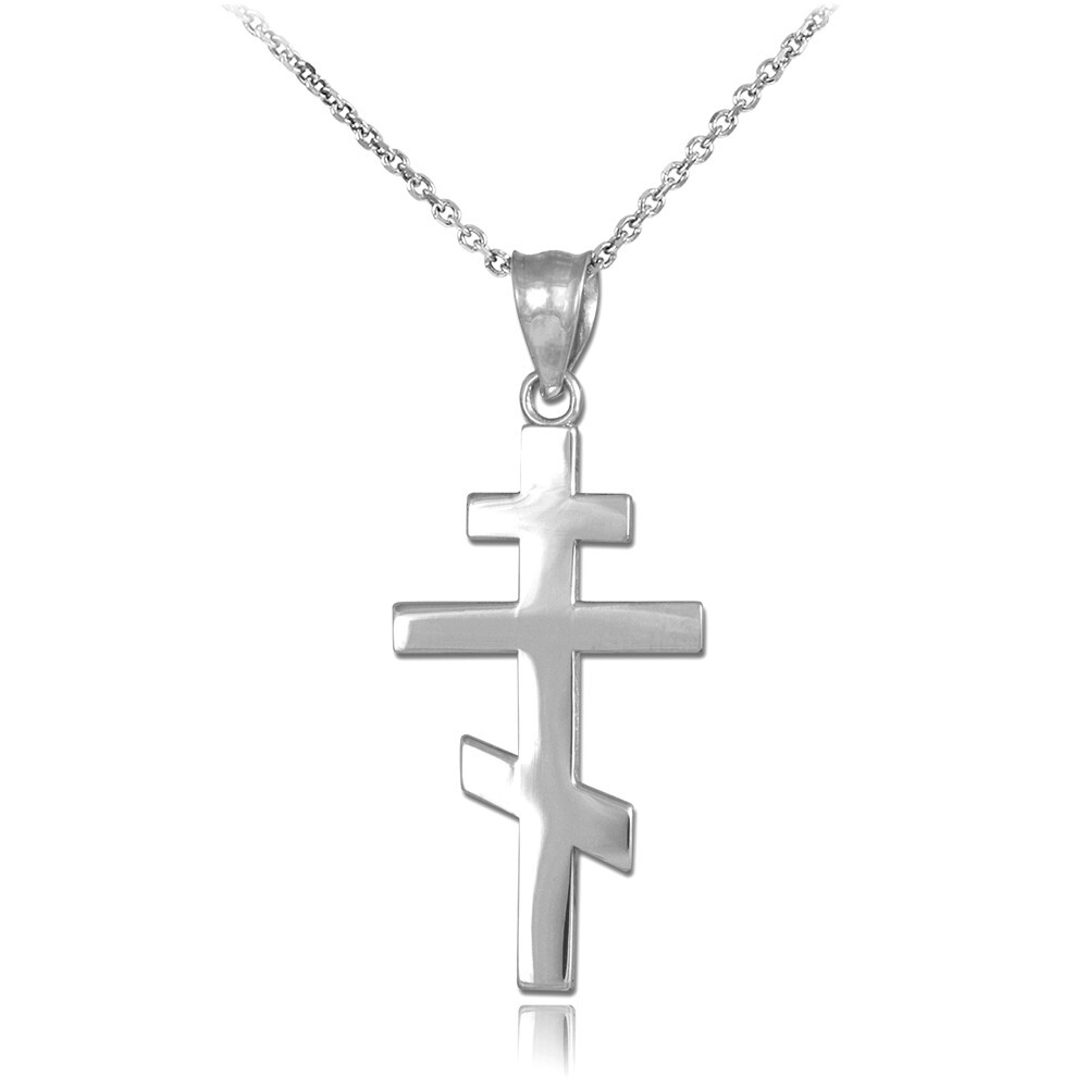 Sterling Silver Plain Orthodox Cross Pendant Necklace