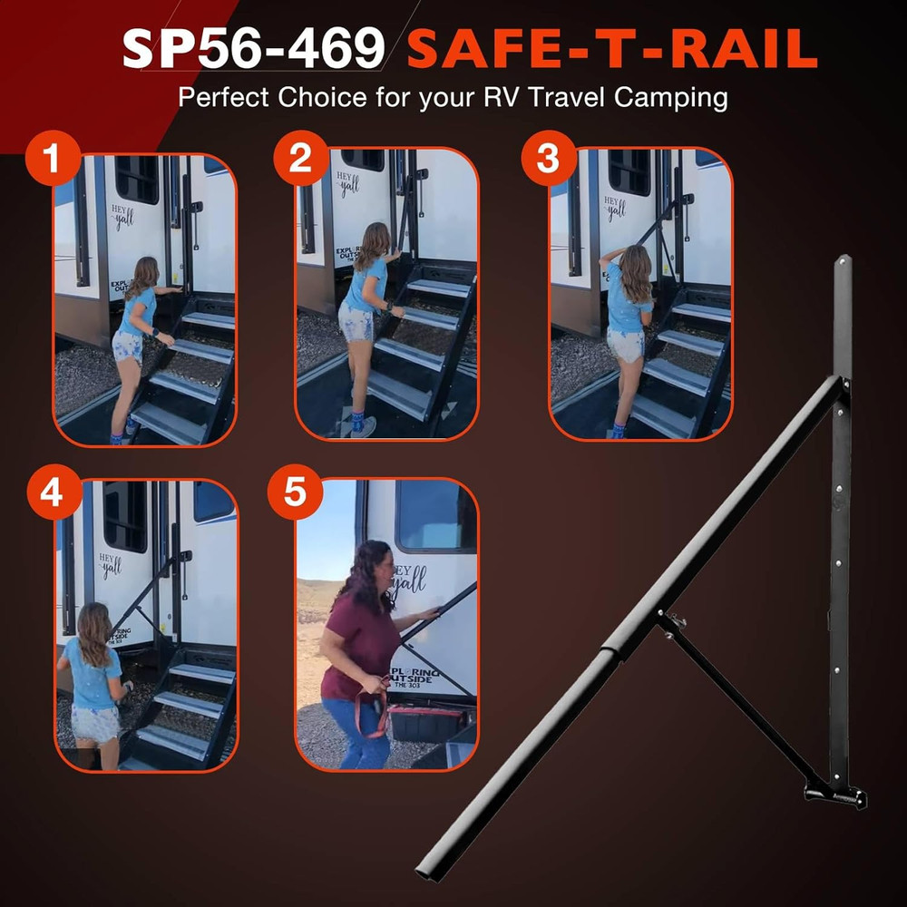 Antislip Safe-T-Rail Safety Handrail For Triple ＆ Quad RV Steps Outdoor SP56-469